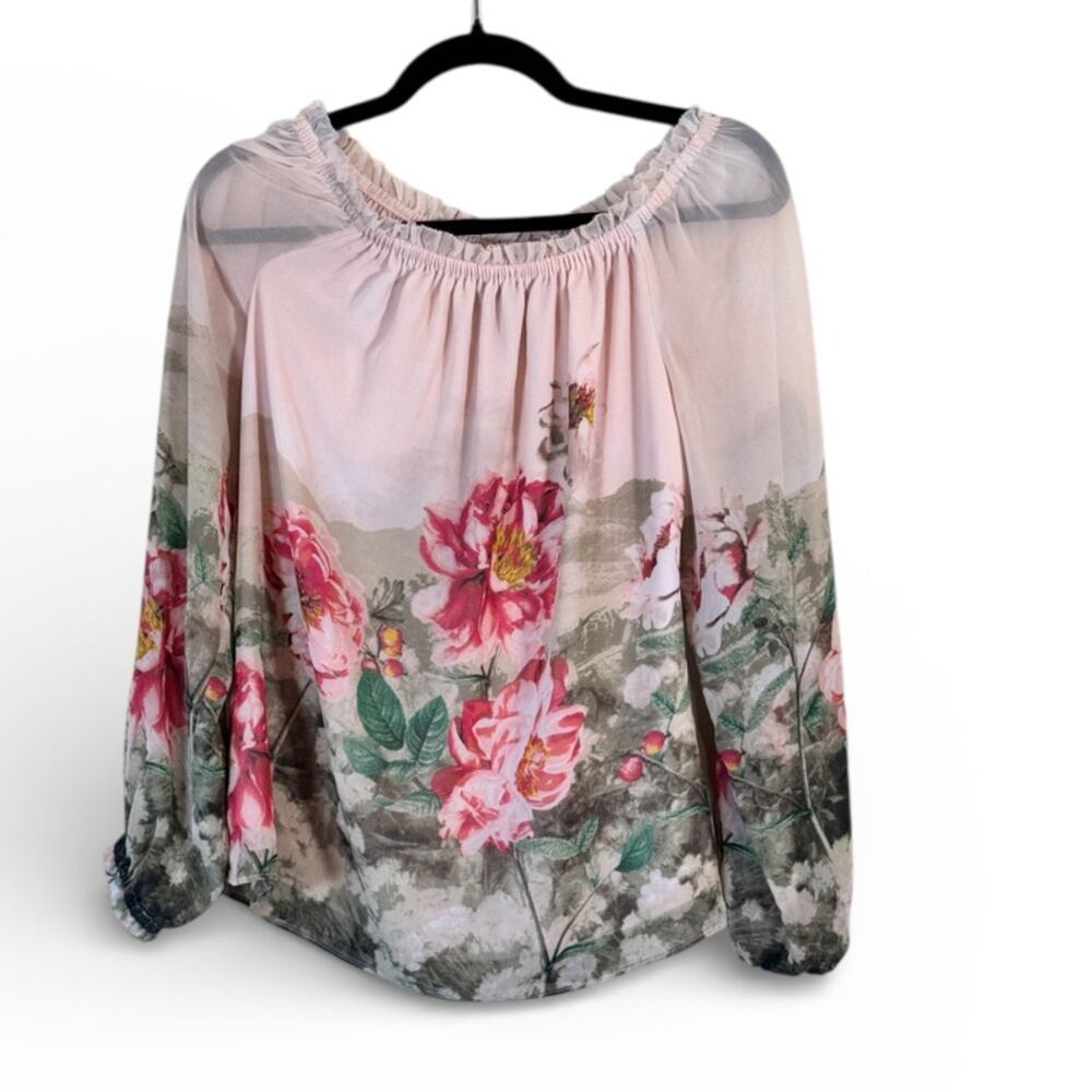 White House Black Market Pink Floral Off Shoulder Blouse Women XS Girly Coquette